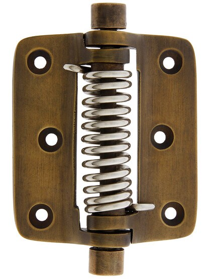 Plain Solid Brass Screen Door Hinge With Button Tips In Antique Brass.